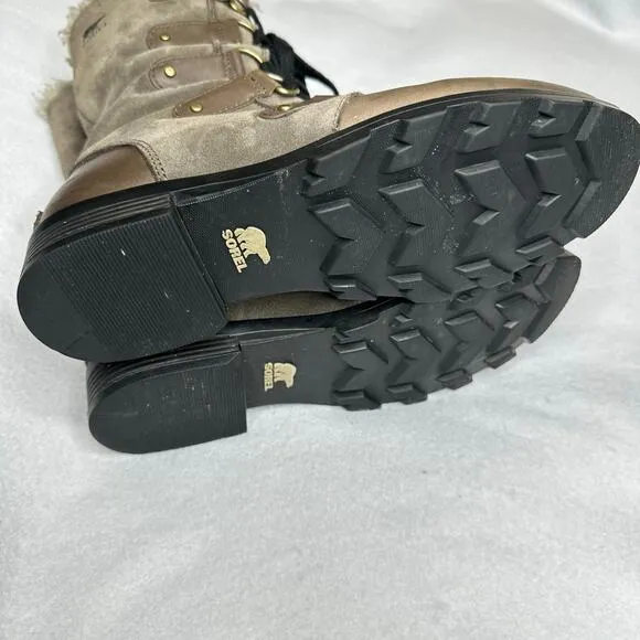 Sorel Emelie Lace Up Leather Boots Shearling Waterproof Womens Size 8