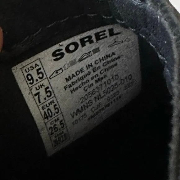 Sorel Evie Boots Pull On Zip Wedge Heel Waterproof Ankle Black Women Size 9.5