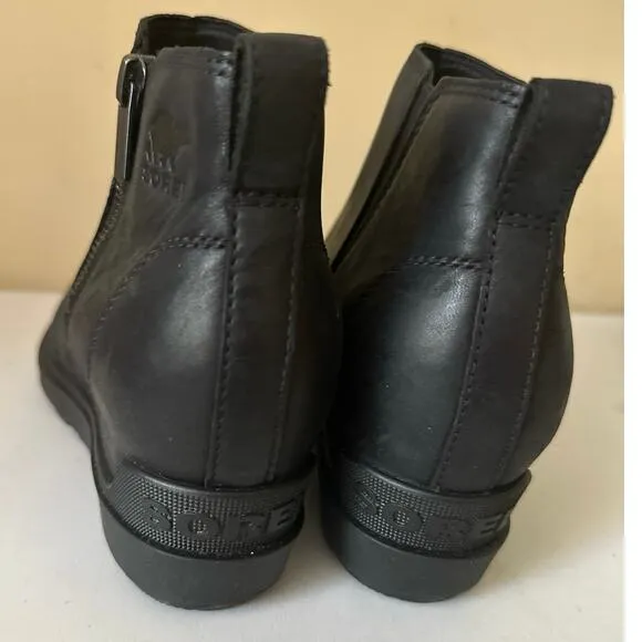 Sorel Evie Boots Pull On Zip Wedge Heel Waterproof Ankle Black Women Size 9.5