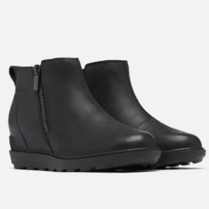 Sorel Evie Boots Pull On Zip Wedge Heel Waterproof Ankle Black Women Size 9.5