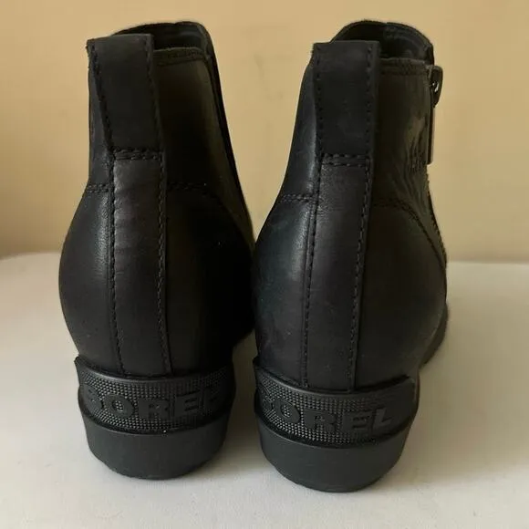 Sorel Evie Boots Pull On Zip Wedge Heel Waterproof Ankle Black Women Size 9.5