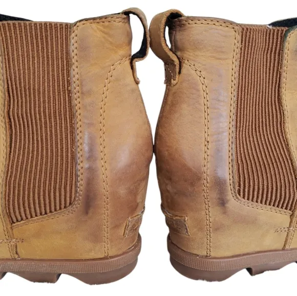 Sorel Evie II Chelsea Waterproof Tan Leather Boots Women's Size 9.5.