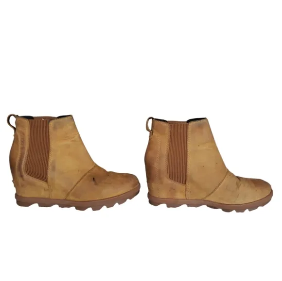 Sorel Evie II Chelsea Waterproof Tan Leather Boots Women's Size 9.5.
