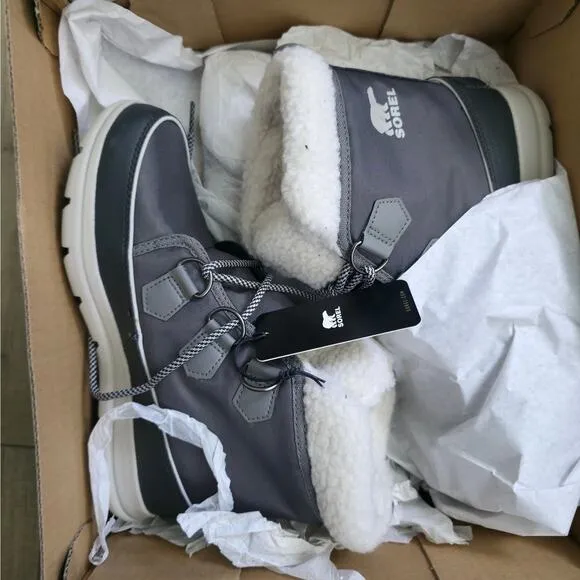 Sorel Explorer Carnival Gray/White Waterproof Boots Women Sz 9.5 NL3040 NIB