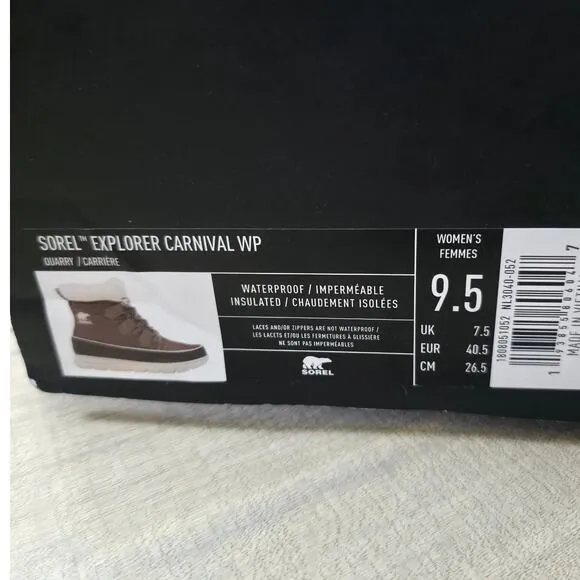 Sorel Explorer Carnival Gray/White Waterproof Boots Women Sz 9.5 NL3040 NIB