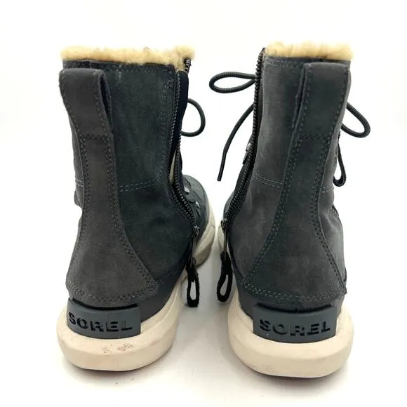 Sorel Explorer II Joan Dual Zip Faux Fur Boots Gray Suede