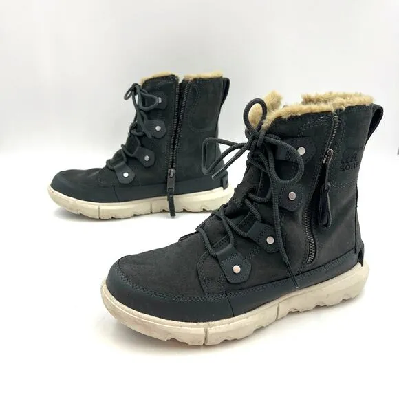 Sorel Explorer II Joan Dual Zip Faux Fur Boots Gray Suede