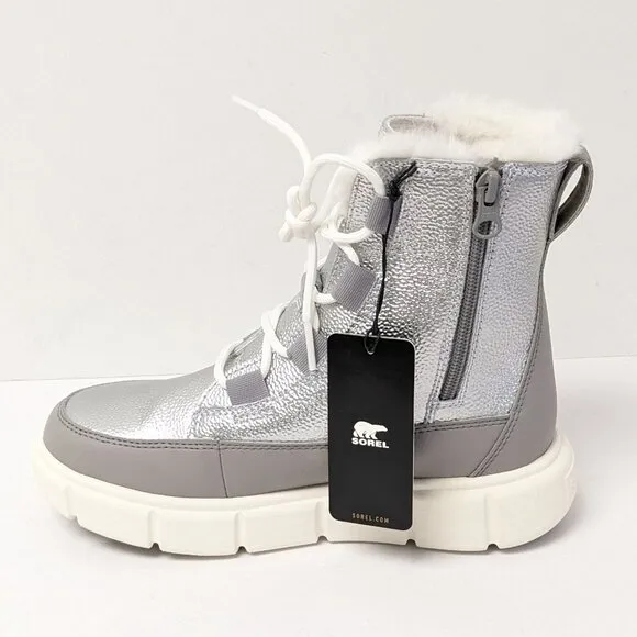 Sorel Explorer III Lace Waterproof Winter Boots, Silver, Little Kids 3