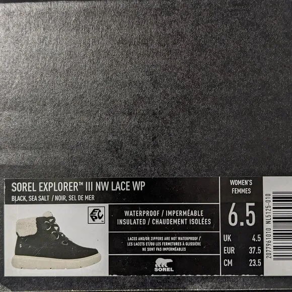 Sorel Explorer III NW Lace Waterproof Winter Boots, Black, Women's 6.5