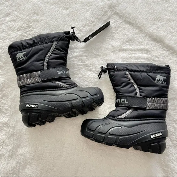 Sorel Flurry Winter Snow Boots Unisex Black Gray Size 10 Toddler