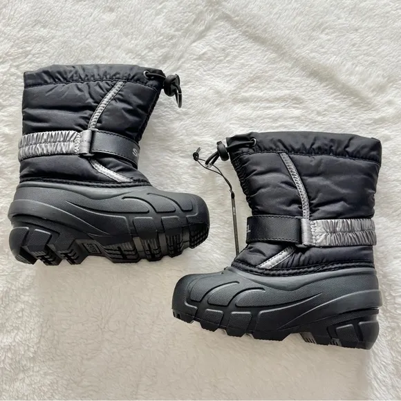 Sorel Flurry Winter Snow Boots Unisex Black Gray Size 10 Toddler