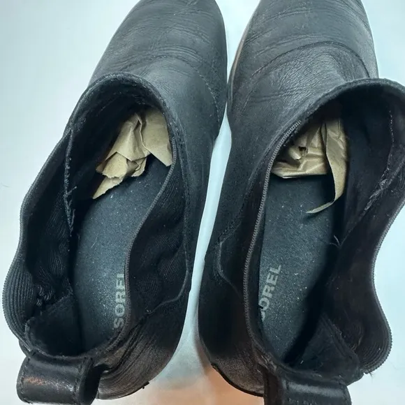 Sorel Harlow Chelsea Ankle Boots Women's 9 Black Leather Comfort Waterproof Lug