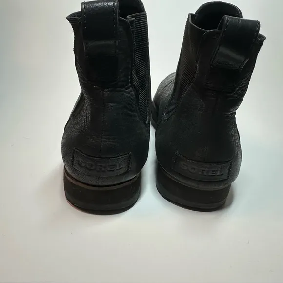Sorel Harlow Chelsea Ankle Boots Women's 9 Black Leather Comfort Waterproof Lug