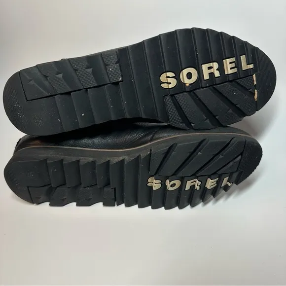 Sorel Harlow Chelsea Ankle Boots Women's 9 Black Leather Comfort Waterproof Lug