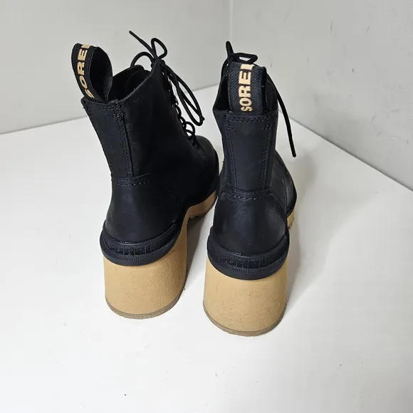Sorel Hi-Line Lace Up Waterproof Boots Ankle Black Leather Chunky Platform 9