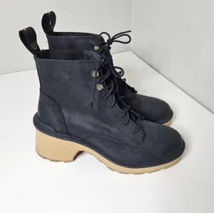 Sorel Hi-Line Lace Up Waterproof Boots Ankle Black Leather Chunky Platform 9