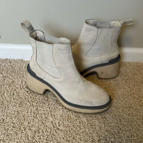 Sorel Hi-Line Platform Heel Boots Ankle Boots Waterproof 8.5 White Grey