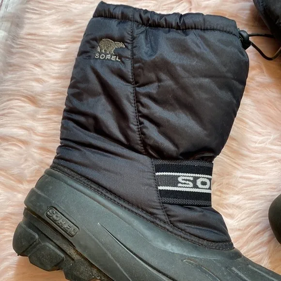 Sorel Insulated Youth Cub Black Snow Boots sz 7