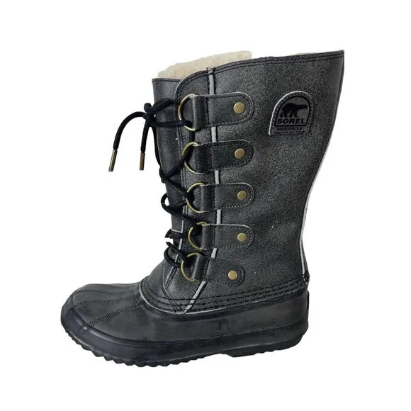 Sorel Joan of Arc insulated waterproof winter boots Size 8 Women Black Sheep Fur