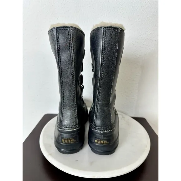 Sorel Joan of Arc insulated waterproof winter boots Size 8 Women Black Sheep Fur