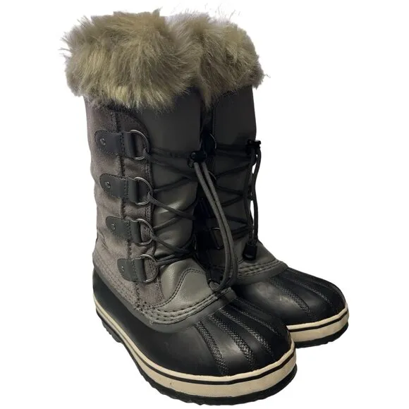 Sorel Joan of Arctic Boots Youth Size 3 Gray Black Waterproof Insulated Winter
