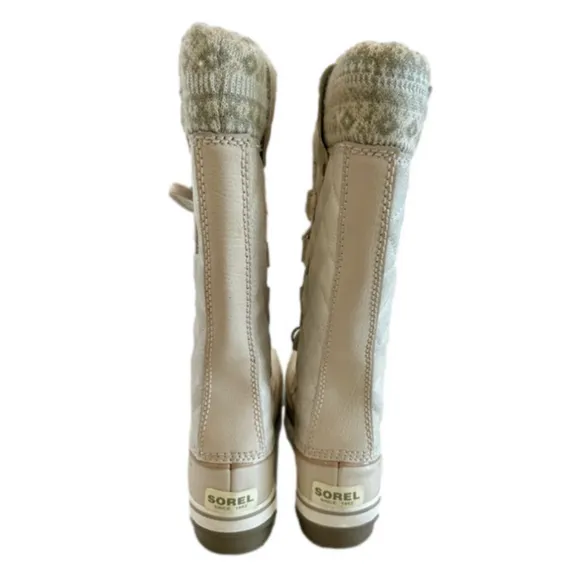 Sorel Joan of Arctic Fair Isle Insulated Boots Size 8 Cream Beige Waterproof