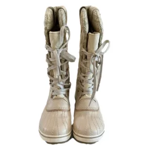 Sorel Joan of Arctic Fair Isle Insulated Boots Size 8 Cream Beige Waterproof