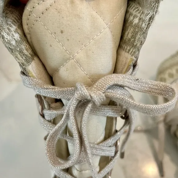 Sorel Joan of Arctic Fair Isle Insulated Boots Size 8 Cream Beige Waterproof