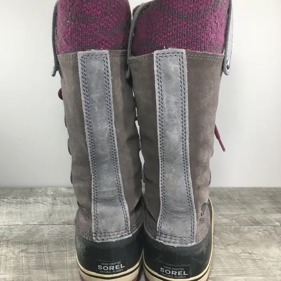 Sorel Joan of Arctic Knit Women's Purple Waterproof Leather Boots NL2084 Size 9