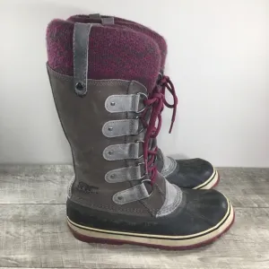 Sorel Joan of Arctic Knit Women's Purple Waterproof Leather Boots NL2084 Size 9