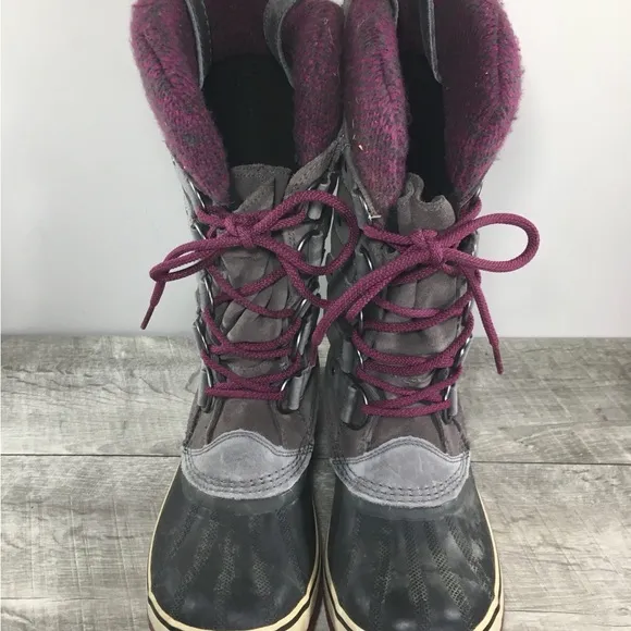 Sorel Joan of Arctic Knit Women's Purple Waterproof Leather Boots NL2084 Size 9