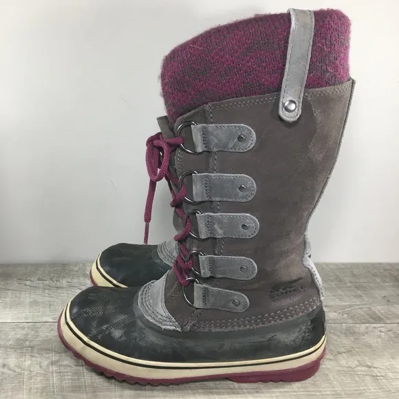 Sorel Joan of Arctic Knit Women's Purple Waterproof Leather Boots NL2084 Size 9