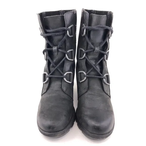 Sorel 'Joan of Arctic Wedge II' Black Leather Ankle Boots 6