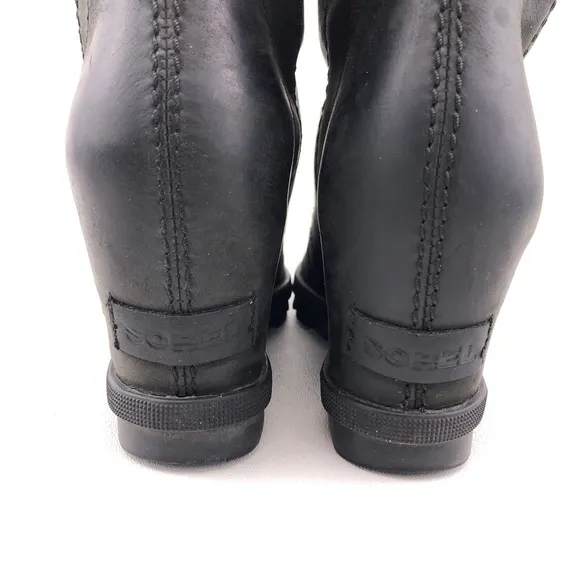 Sorel 'Joan of Arctic Wedge II' Black Leather Ankle Boots 6