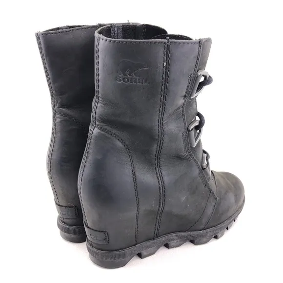 Sorel 'Joan of Arctic Wedge II' Black Leather Ankle Boots 6