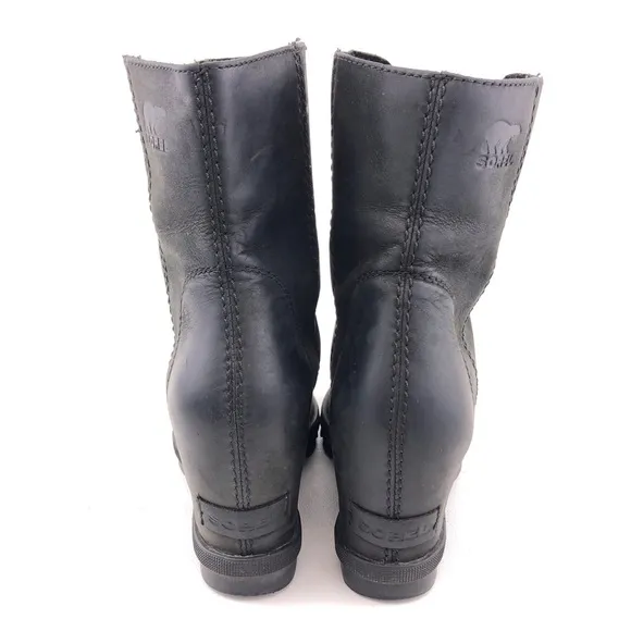 Sorel 'Joan of Arctic Wedge II' Black Leather Ankle Boots 6