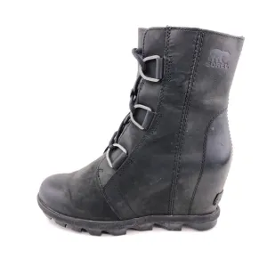 Sorel 'Joan of Arctic Wedge II' Black Leather Ankle Boots 6