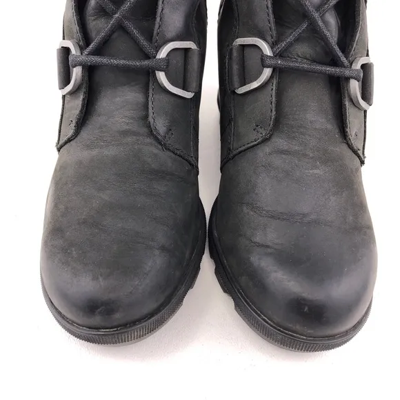 Sorel 'Joan of Arctic Wedge II' Black Leather Ankle Boots 6