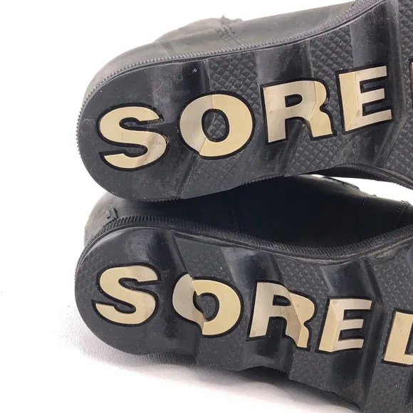 Sorel 'Joan of Arctic Wedge II' Black Leather Ankle Boots 6