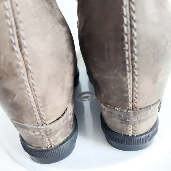 Sorel Joan Of Arctic Wedge II Boots Quarry Size 7.5 Leather Hidden Wedge Shoe