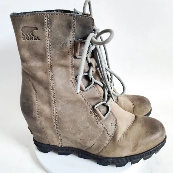 Sorel Joan Of Arctic Wedge II Boots Quarry Size 7.5 Leather Hidden Wedge Shoe