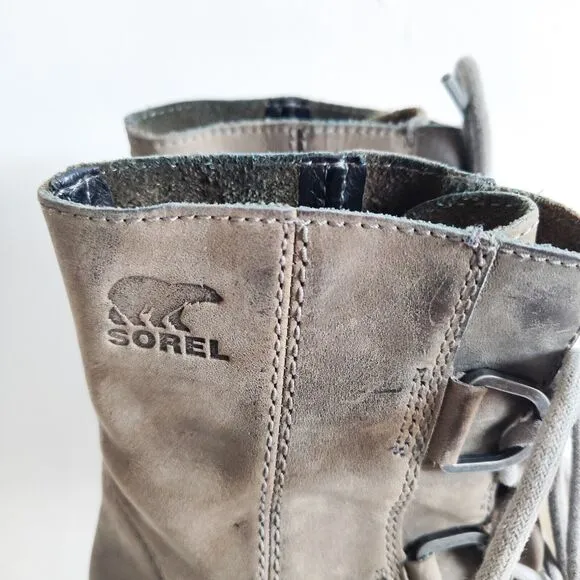 Sorel Joan Of Arctic Wedge II Boots Quarry Size 7.5 Leather Hidden Wedge Shoe