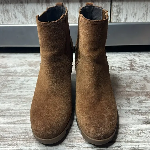 Sorel Joan Uptown Chelsea Wedge Waterproof Suede Leather Booties Platform Boots