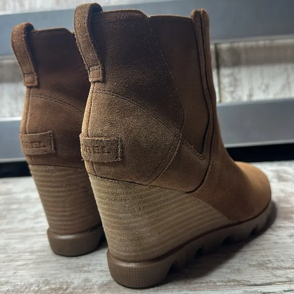 Sorel Joan Uptown Chelsea Wedge Waterproof Suede Leather Booties Platform Boots