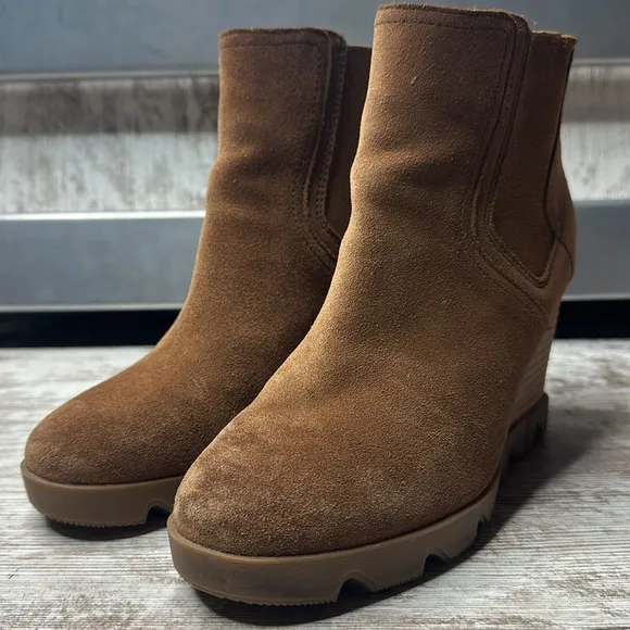 Sorel Joan Uptown Chelsea Wedge Waterproof Suede Leather Booties Platform Boots