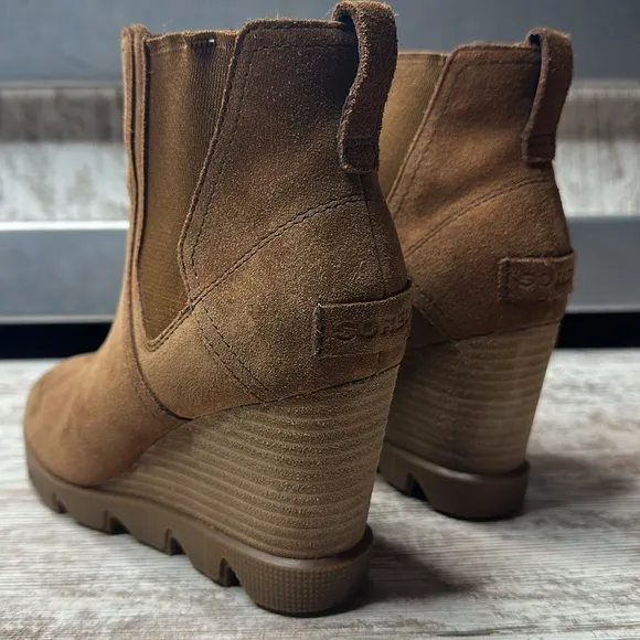 Sorel Joan Uptown Chelsea Wedge Waterproof Suede Leather Booties Platform Boots