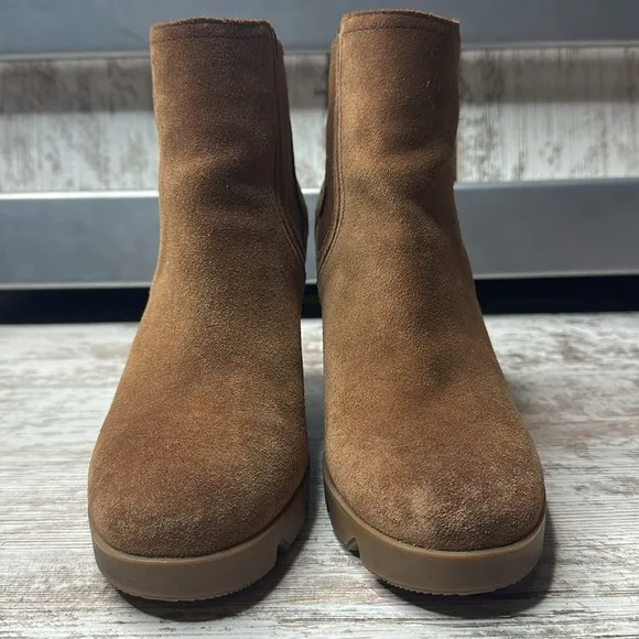 Sorel Joan Uptown Chelsea Wedge Waterproof Suede Leather Booties Platform Boots