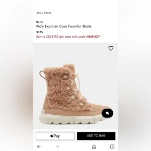 Sorel Kid's Explorer Cozy Faux-Fur Boots - Tan new with tags
