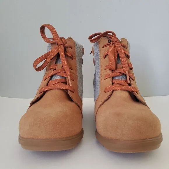 Sorel Lace Up Velvet Tan Wedge Evie Ankle Boots Booties Womens 8.5