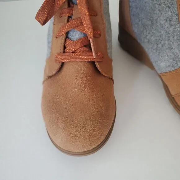 Sorel Lace Up Velvet Tan Wedge Evie Ankle Boots Booties Womens 8.5
